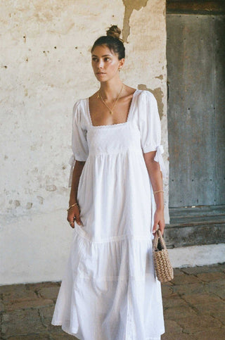 Parker Dress - White Cotton Swiss Dot Dress With Lace Trim