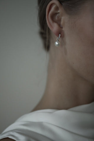 Pearl Pave Huggie Drop Earrings