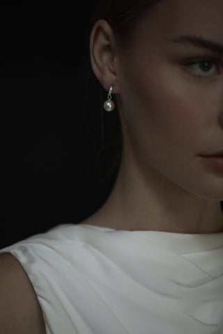 Pearl Pave Huggie Drop Earrings