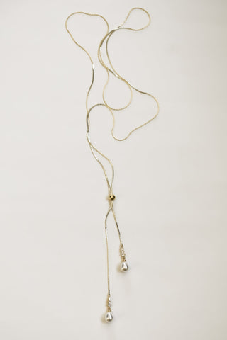 Pearl Crystal Lariat Necklace