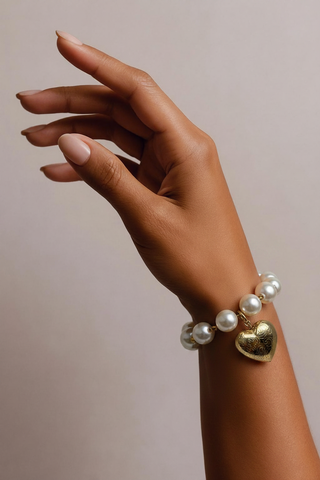 Francine Bramli XL Pearl and Gold Heart Bracelet