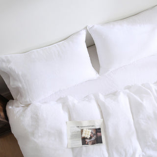 100% Pure French Linen Pillowcases (Set of 2) - White