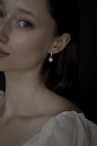 Pearl Pave Huggie Drop Earrings
