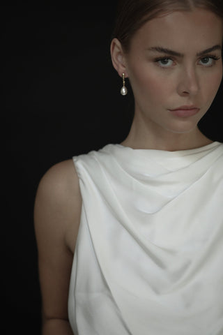 Sculptural Line Pearl Drop Earrings
