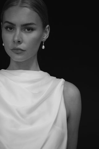 Sculptural Line Pearl Drop Earrings