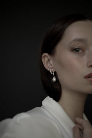 Sculptural Line Pearl Drop Earrings