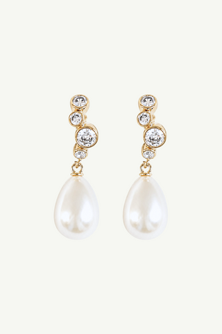 Stacked Bezel Pearl Hoop Drop Earrings