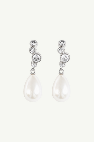 Stacked Bezel Pearl Hoop Drop Earrings