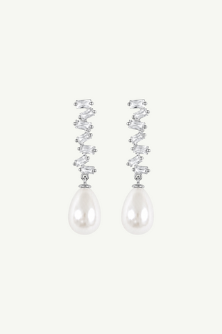 Stacked Baguette Pearl Dewdrop Earrings