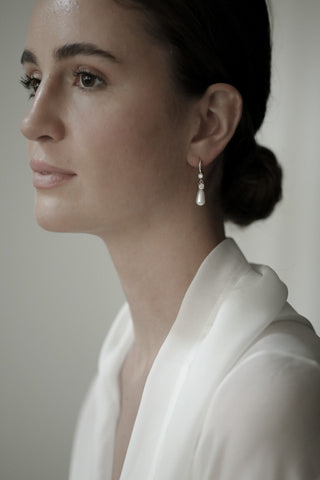 Gold Hoop Crystal Pearl Drop Earrings