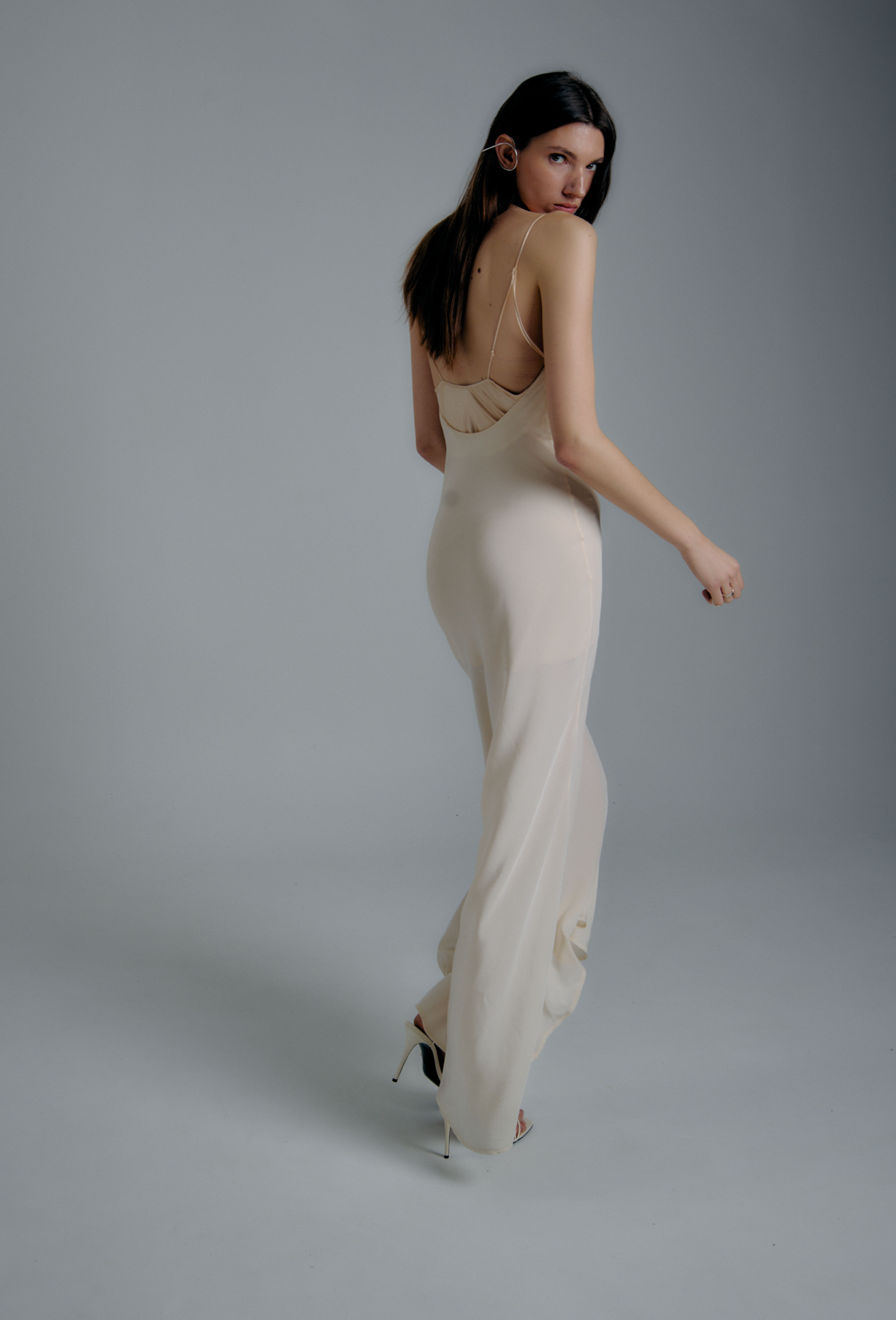 floor length silk slip dress Long silk slip dress - ivory and Vison Alba lace main image 0